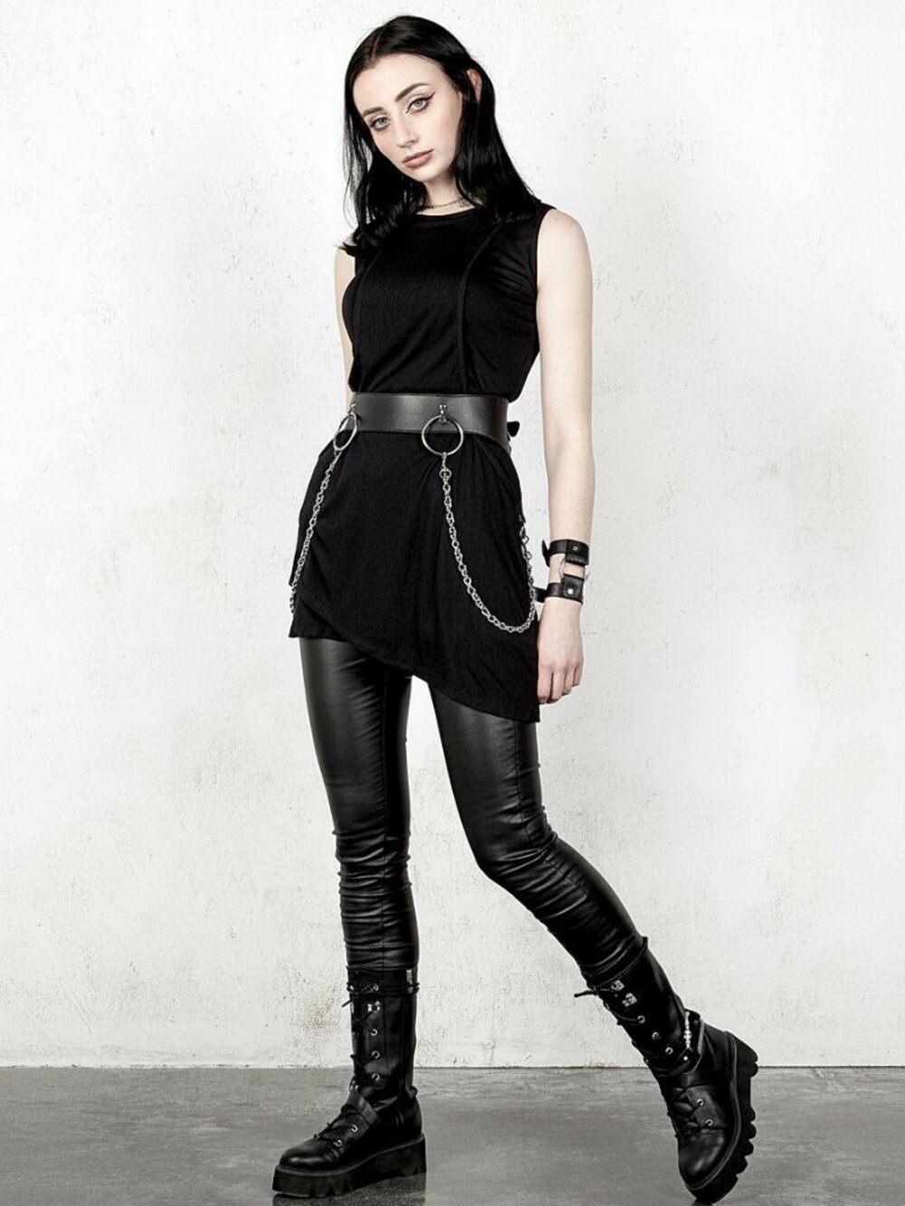 DISTURBIA asymmetrical goth sleeveless stretch tunic top size US6
